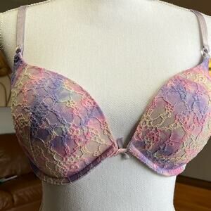Victorias Secret Bra Women's Purple 34DD Lace Lined Demi Underwire Tie Dye